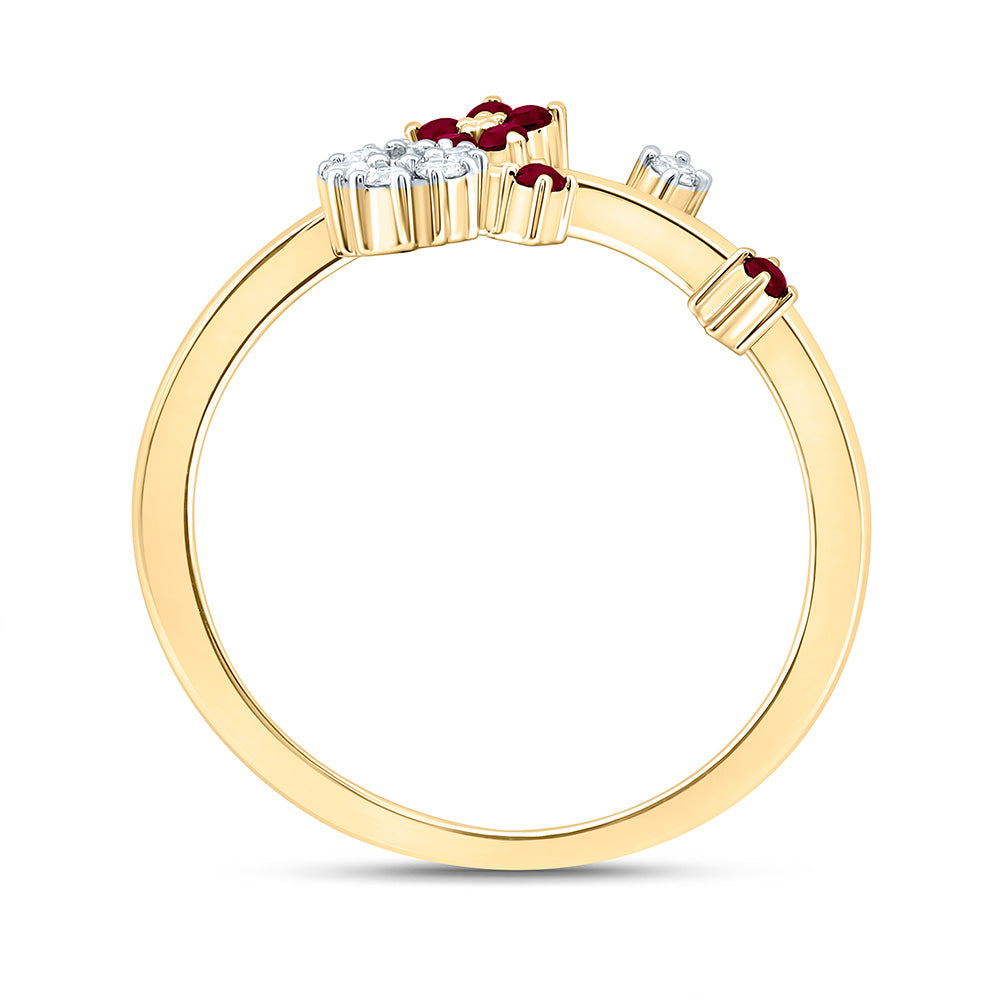 1/10CTW-NAT DIA ANA M 1/8CT-RD-RU, NAT GEM FLOWER RING Daisy Joyeria