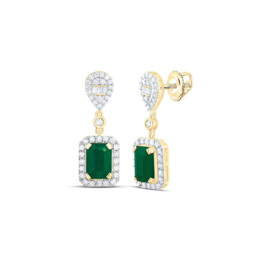 1/2CTW-NAT DIA ANA M 7X5MM EM-EM NAT GEM EMERALD PEAR DANGLING EARRING Daisy Joyeria