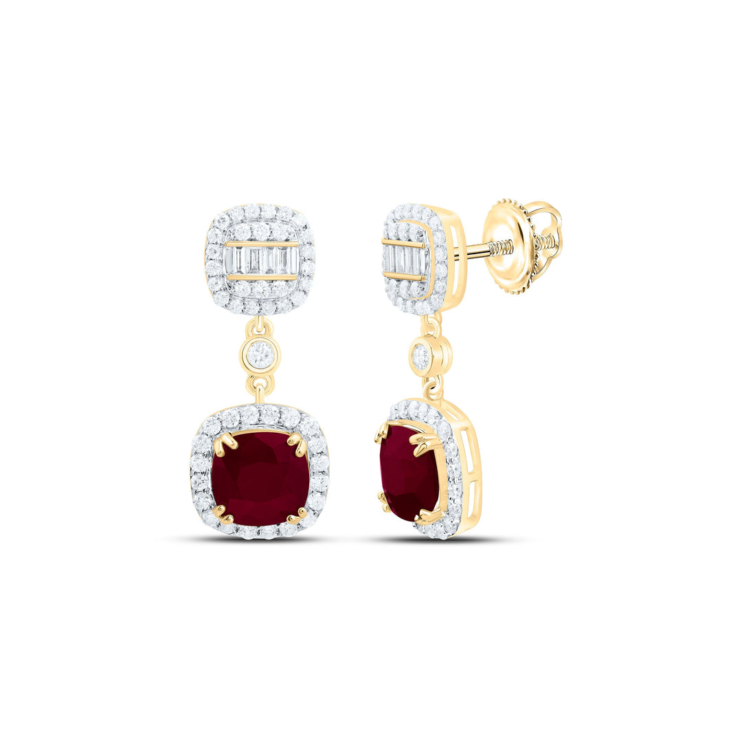 5/8CTW-NAT DIA ANA M 6MM CU-RU NAT GEM CUSHION DANGLING EARRING Daisy Joyeria