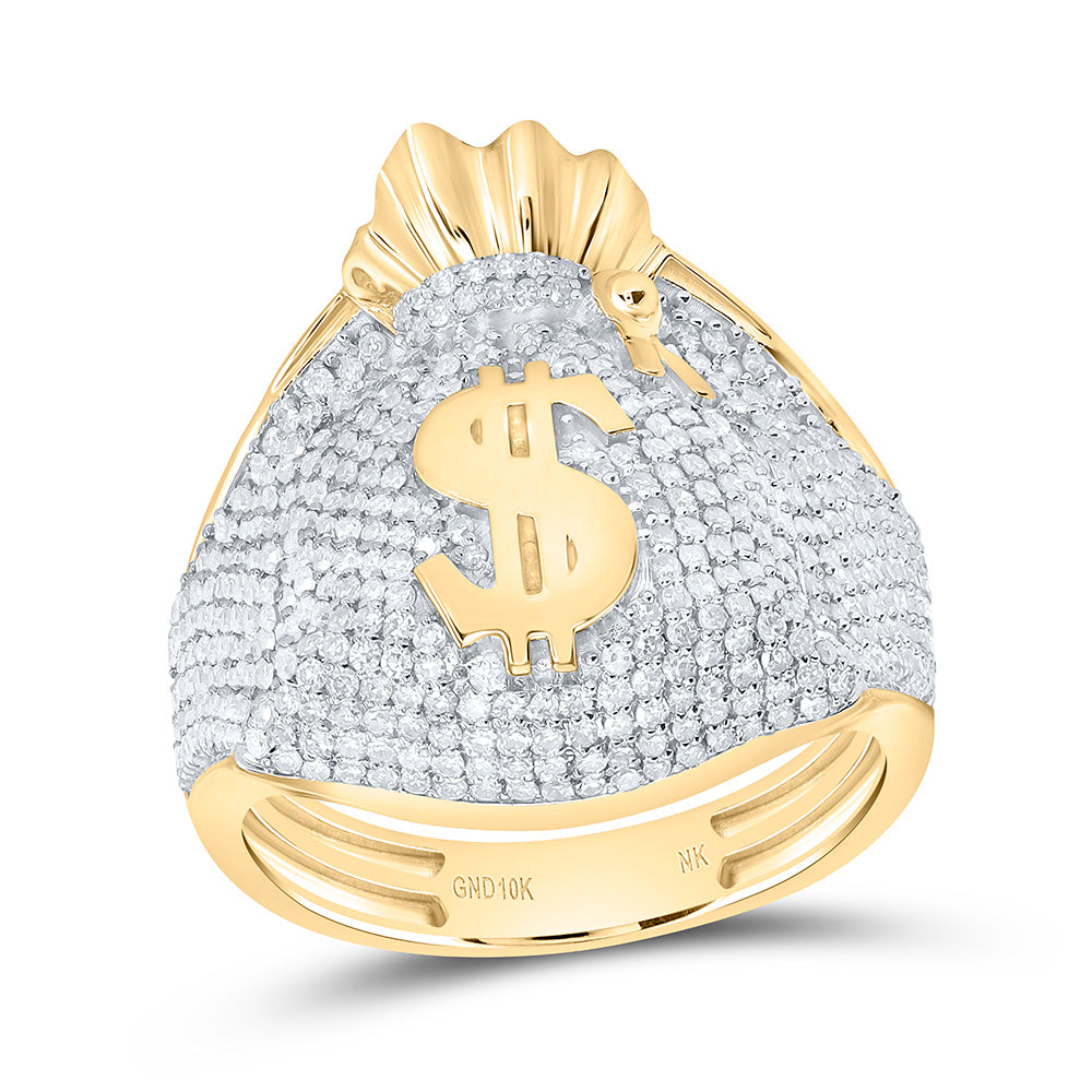 1 5/8CTW-NAT DIA NK DOLLAR MONEY BAG MENS RING Daisy Joyeria