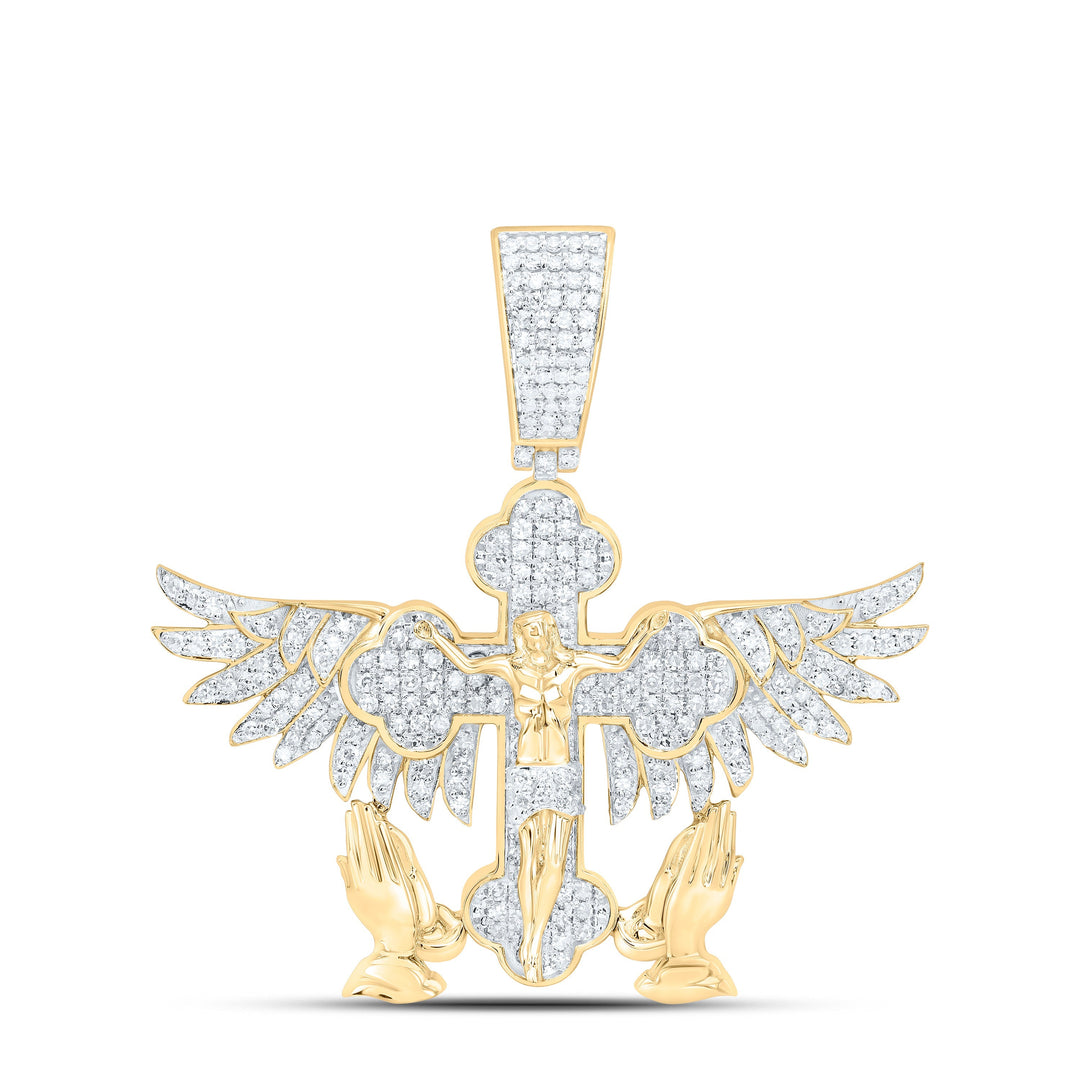 1CTW-NAT DIA NK PRAYING HAND CROSS WINGS JESUS MENS CHARM Daisy Joyeria