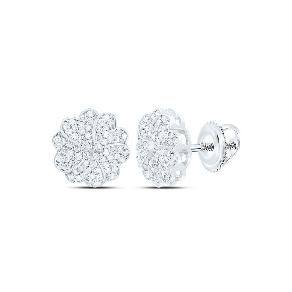 3/8CTW-NAT DIA NK FASHION HEART FLOWER EARRING Daisy Joyeria