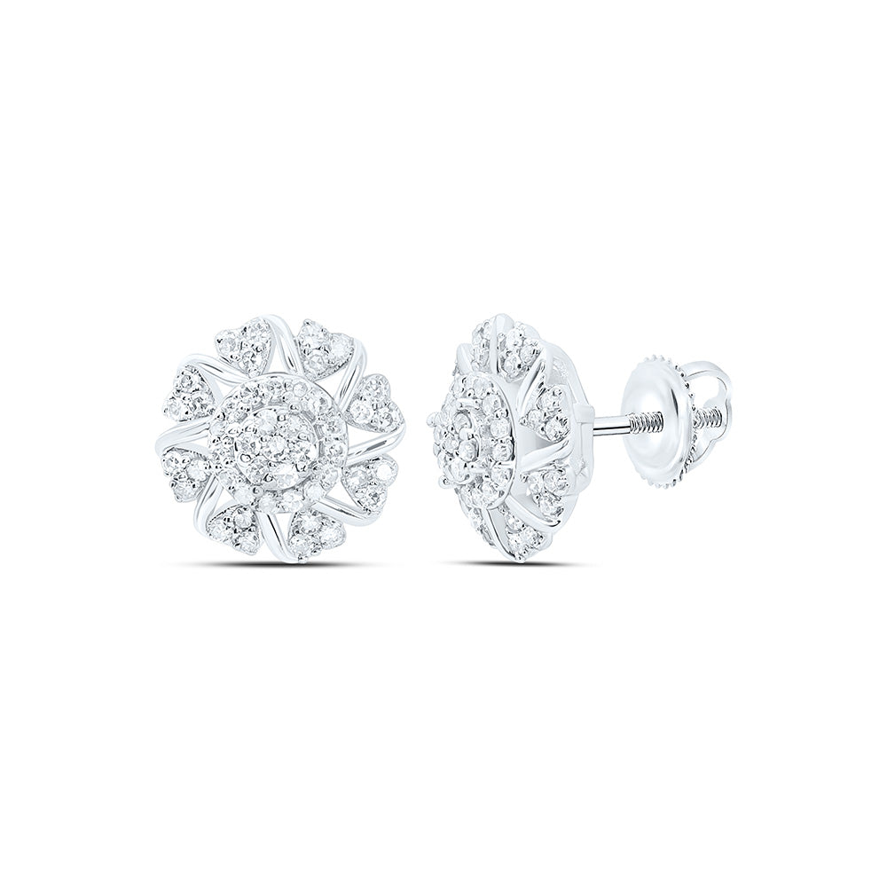 1/3CTW-NAT DIA NK FASHION HEART FLOWER EARRING Daisy Joyeria