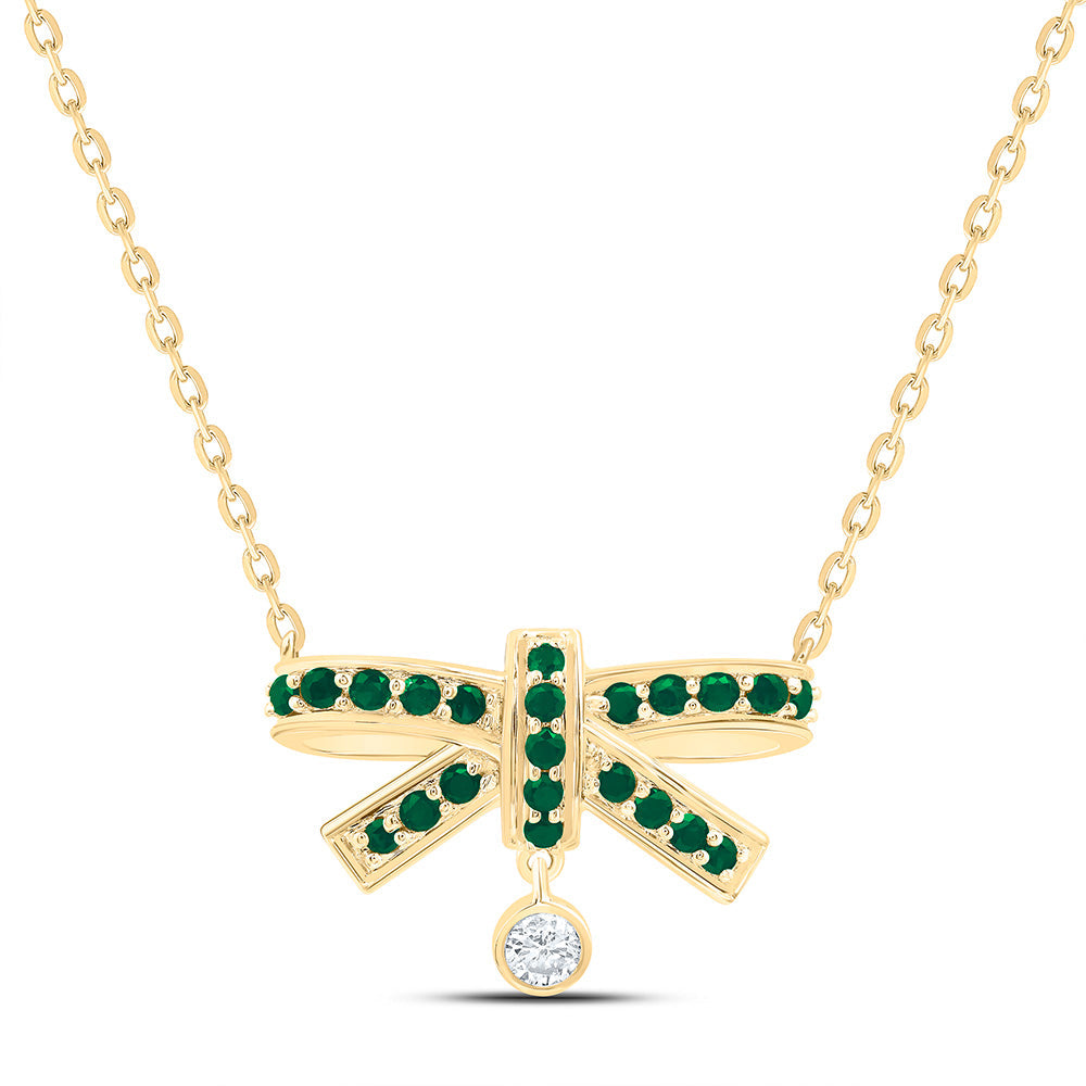 1/20CTW-NAT DIA ANA M 1/5CT-RD-EM NAT GEM BOW NECKLACE (18 INCH) Daisy Joyeria