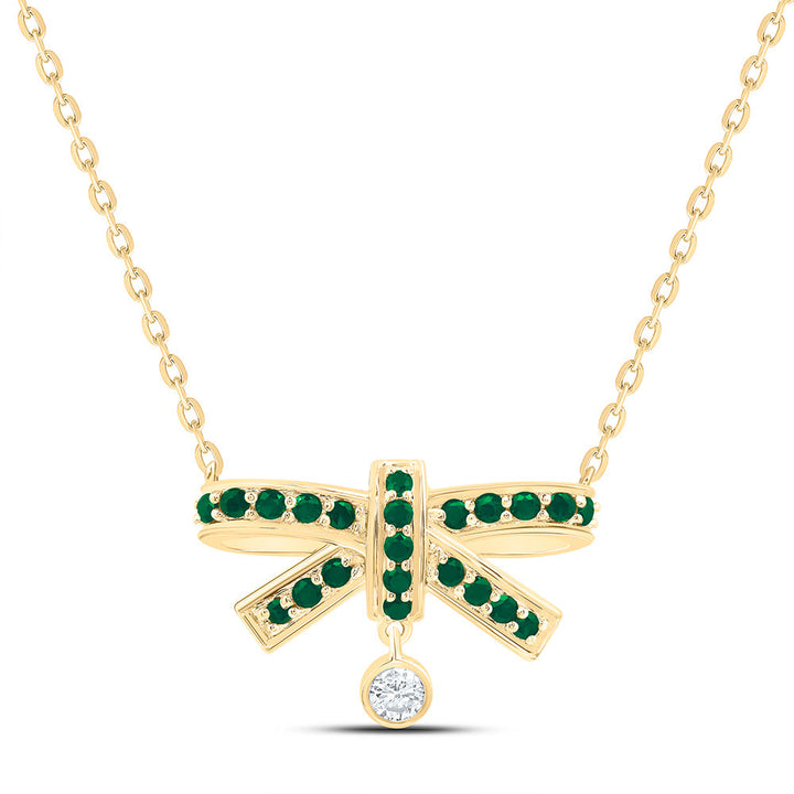 1/20CTW-NAT DIA ANA M 1/5CT-RD-EM NAT GEM BOW NECKLACE (18 INCH) Daisy Joyeria