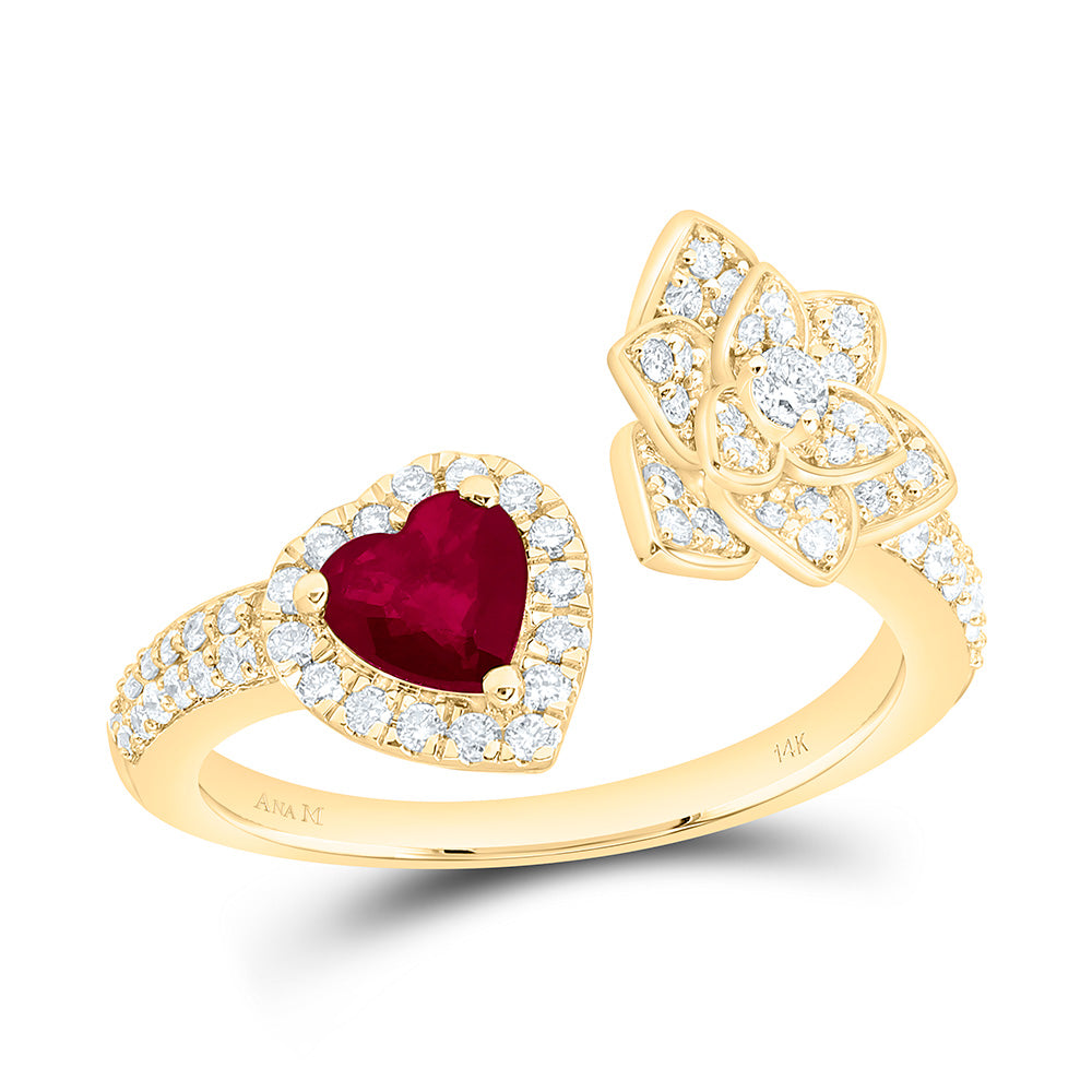 1/2CTW-NAT DIA ANA M 5MM-HT-RU NAT GEM FLOWER HEART RING Daisy Joyeria