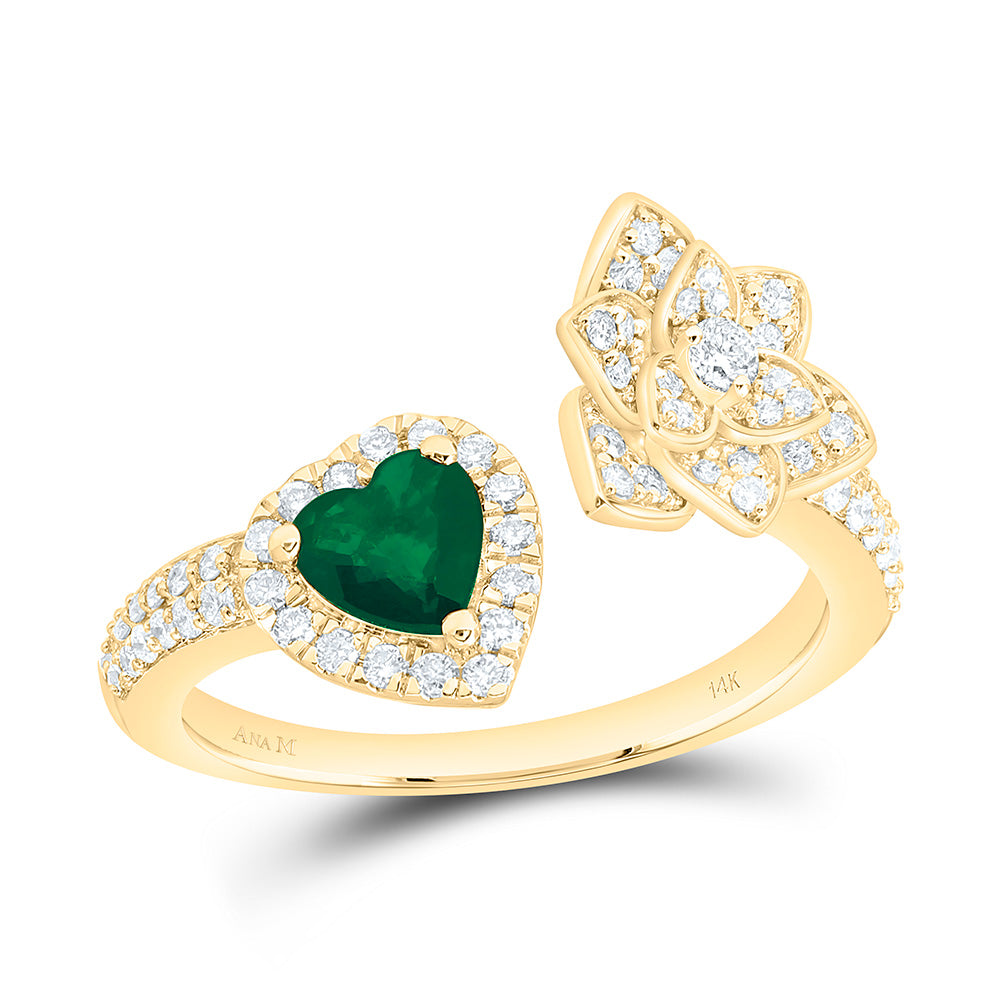 1/2CTW-NAT DIA ANA M 5MM-HT-EM NAT GEM FLOWER HEART RING Daisy Joyeria