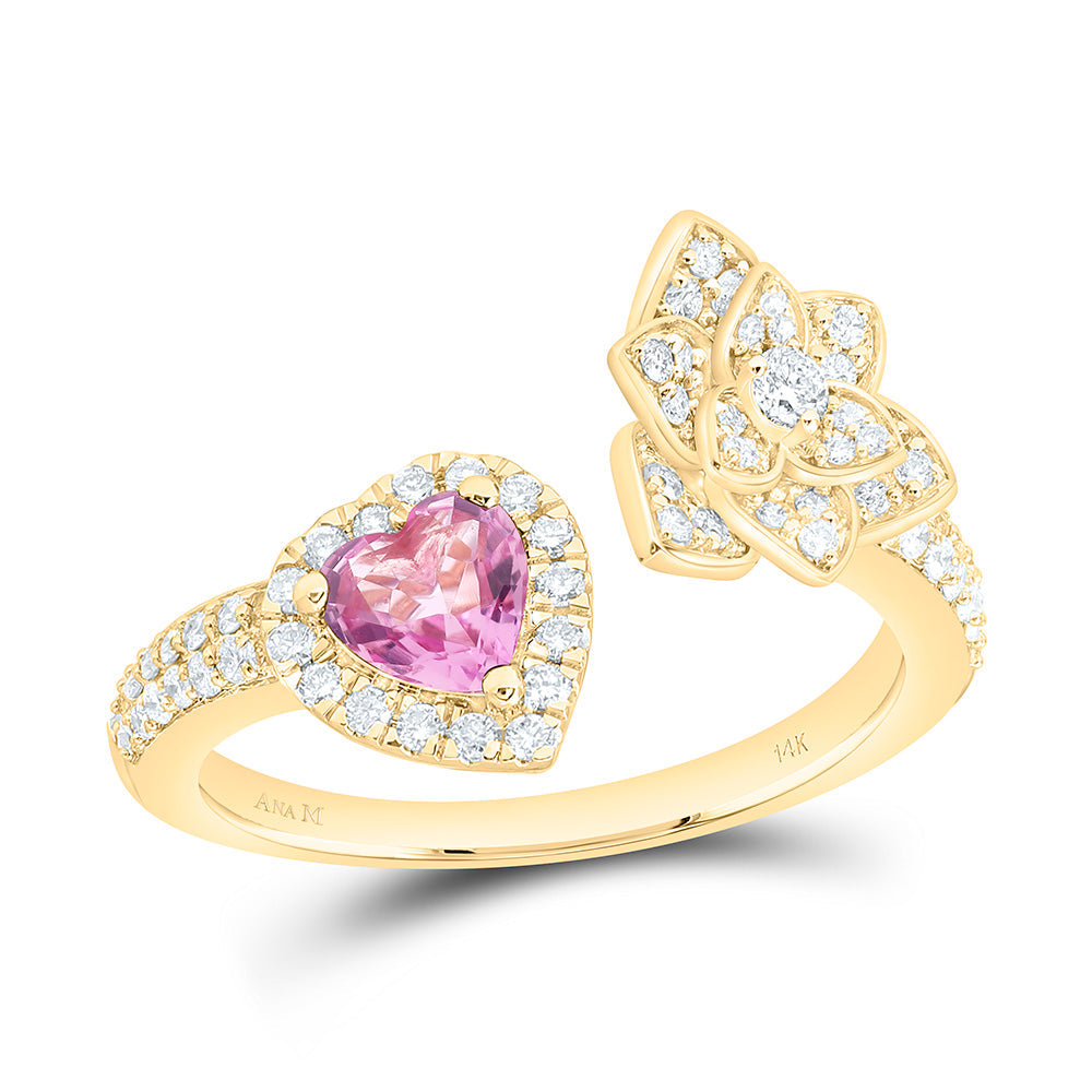 1/2CTW-NAT DIA ANA M 5MM-HT-PINK SAPP NAT GEM FLOWER HEART RING Daisy Joyeria