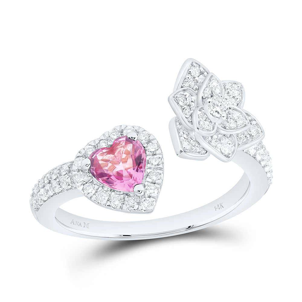1/2CTW-NAT DIA ANA M 5MM-HT-PINK SAPP NAT GEM FLOWER HEART RING Daisy Joyeria