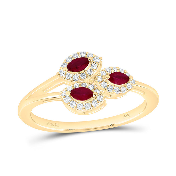1/6CTW-NAT DIA ANA M 1/5CT-MQ-RU NAT GEM MARQUISE RING Daisy Joyeria