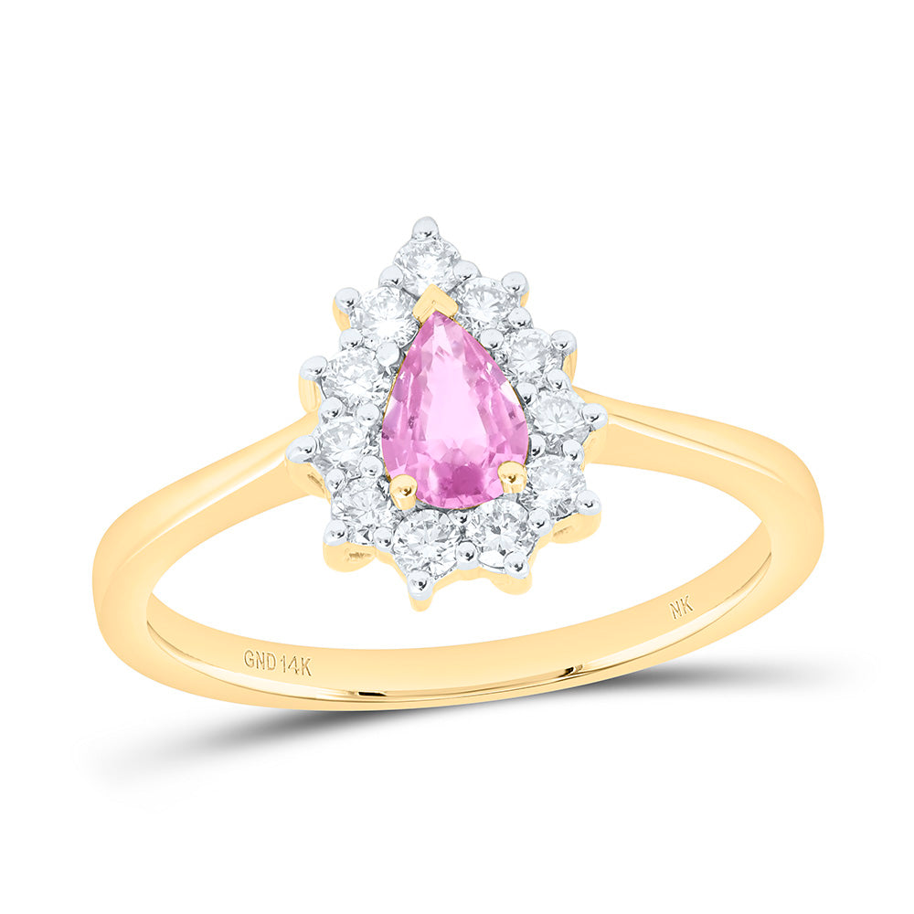 1/4CTW-NAT DIA NK 6X4MM PS-PINK SAPP NAT GEM PEAR RING Daisy Joyeria