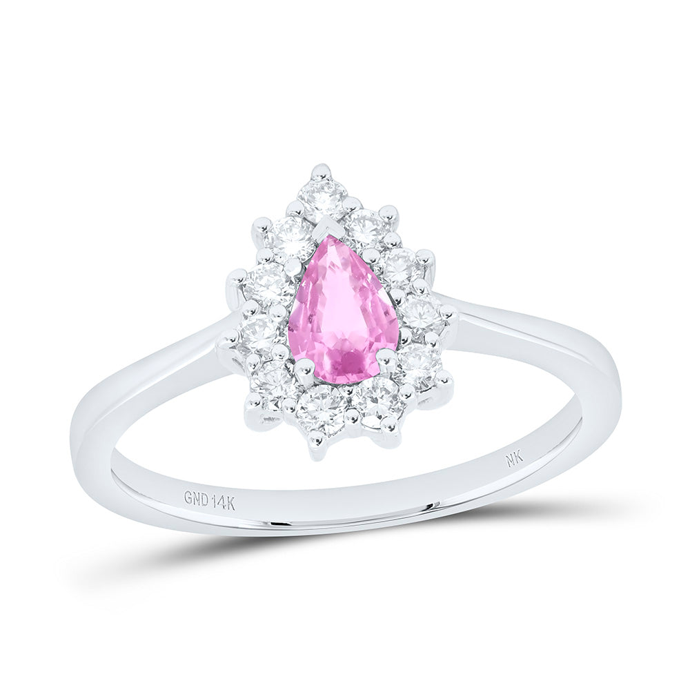 1/4CTW-NAT DIA NK 6X4MM PS-PINK SAPP NAT GEM PEAR RING Daisy Joyeria