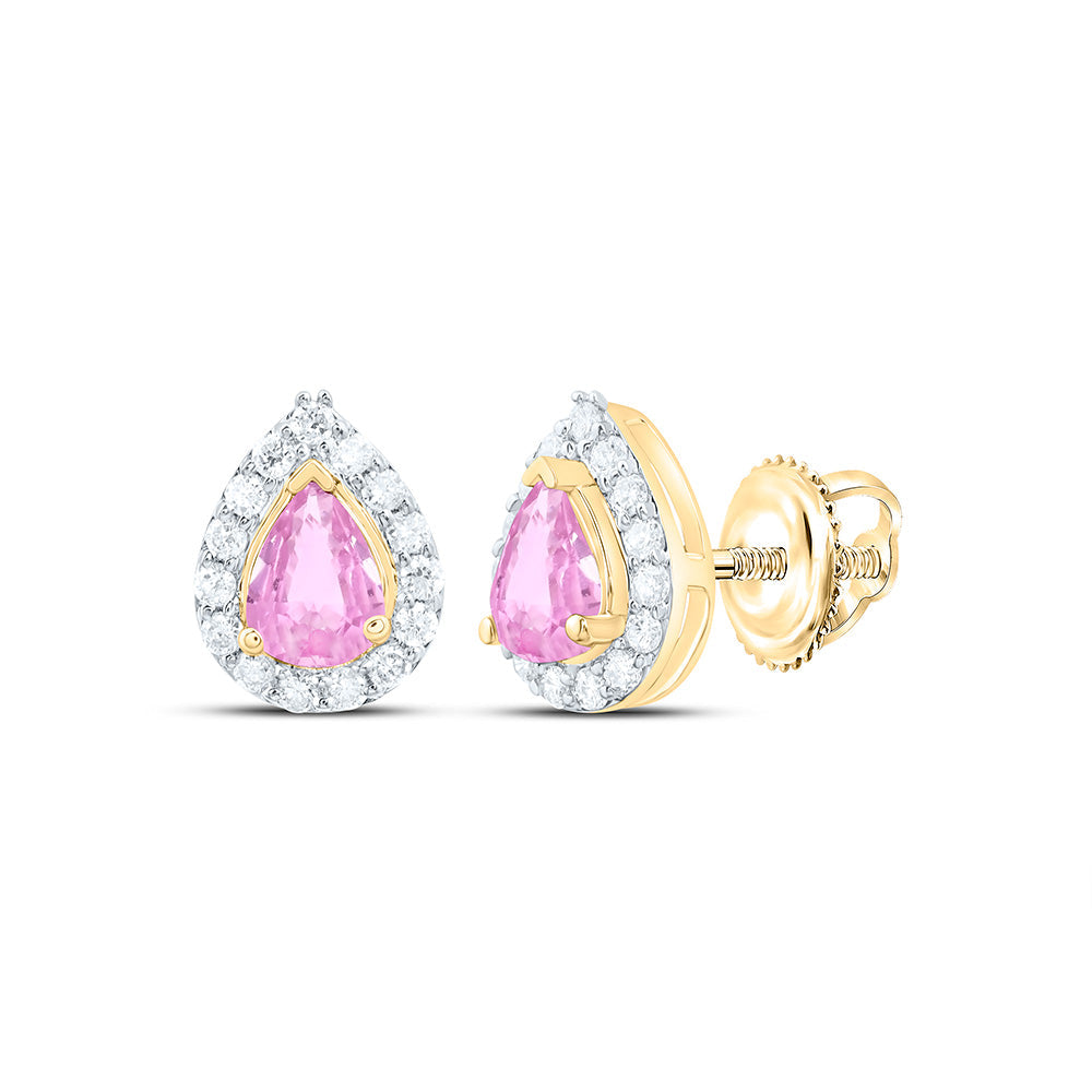 1/10CTW-NAT DIA CN 4X3MM PS-PINK SAPP NAT GEM PEAR EARRING Daisy Joyeria