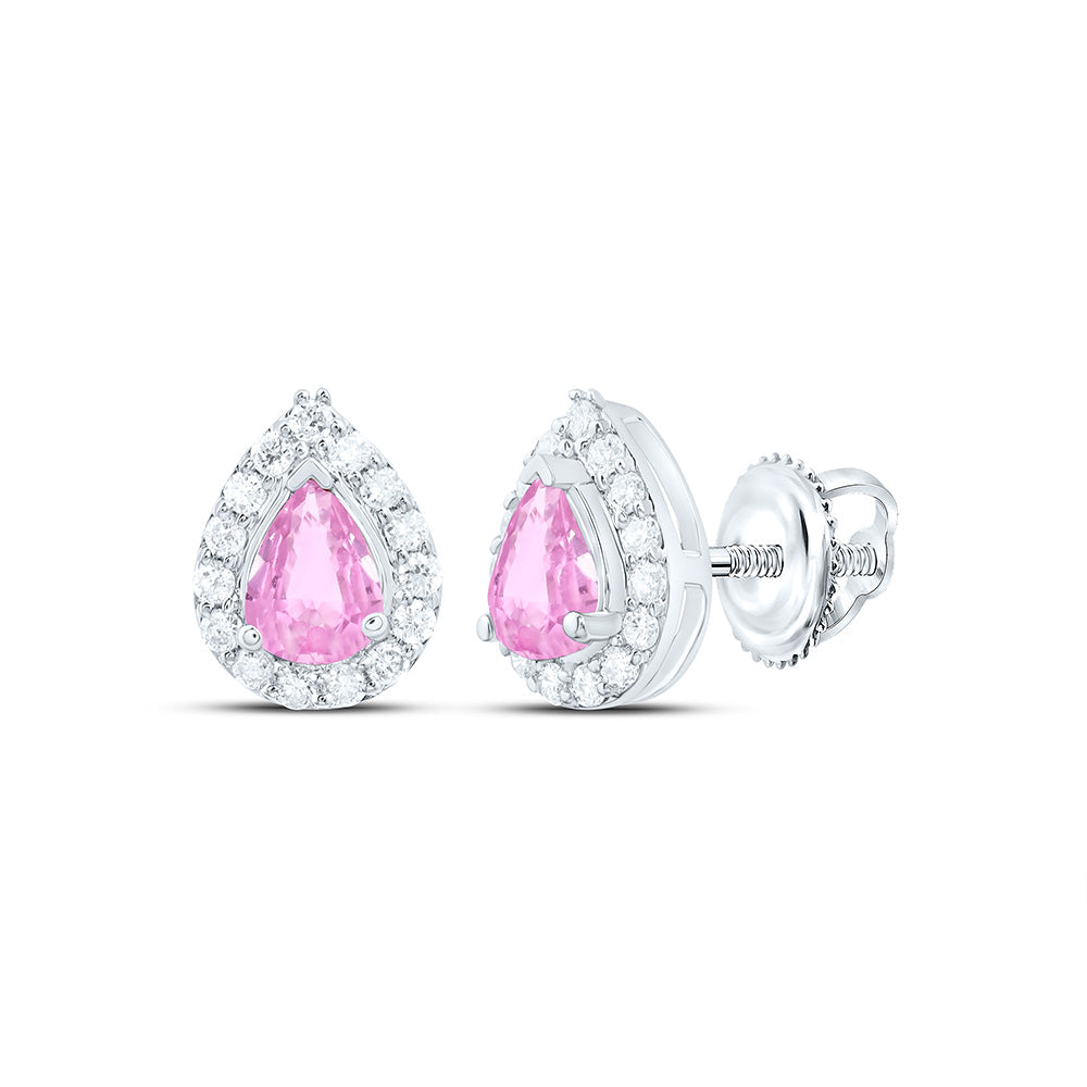 1/10CTW-NAT DIA CN 4X3MM PS-PINK SAPP NAT GEM PEAR EARRING Daisy Joyeria