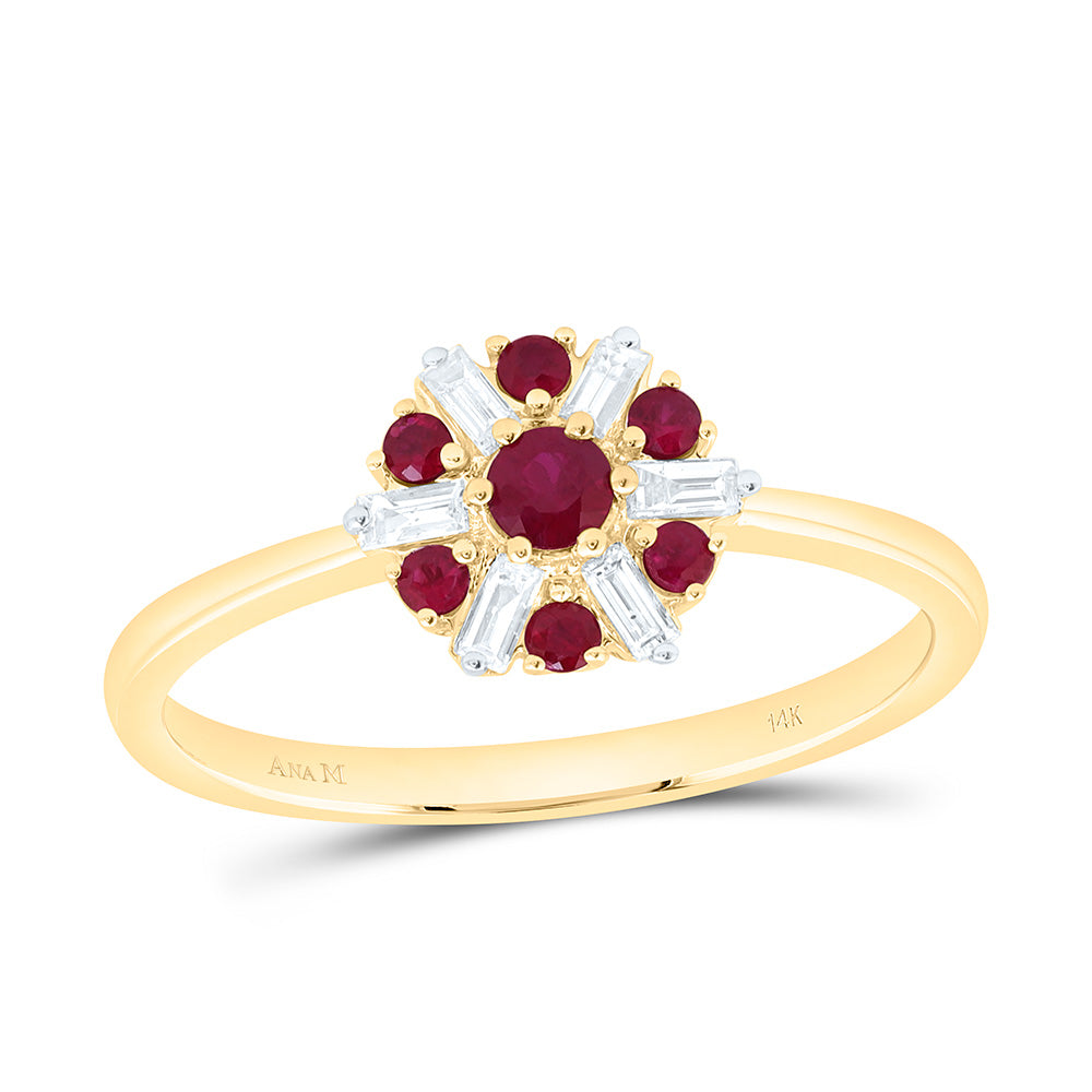 1/8CTW-NAT DIA ANA M 1/5CT-RD-RU NAT GEM FLOWER RING Daisy Joyeria
