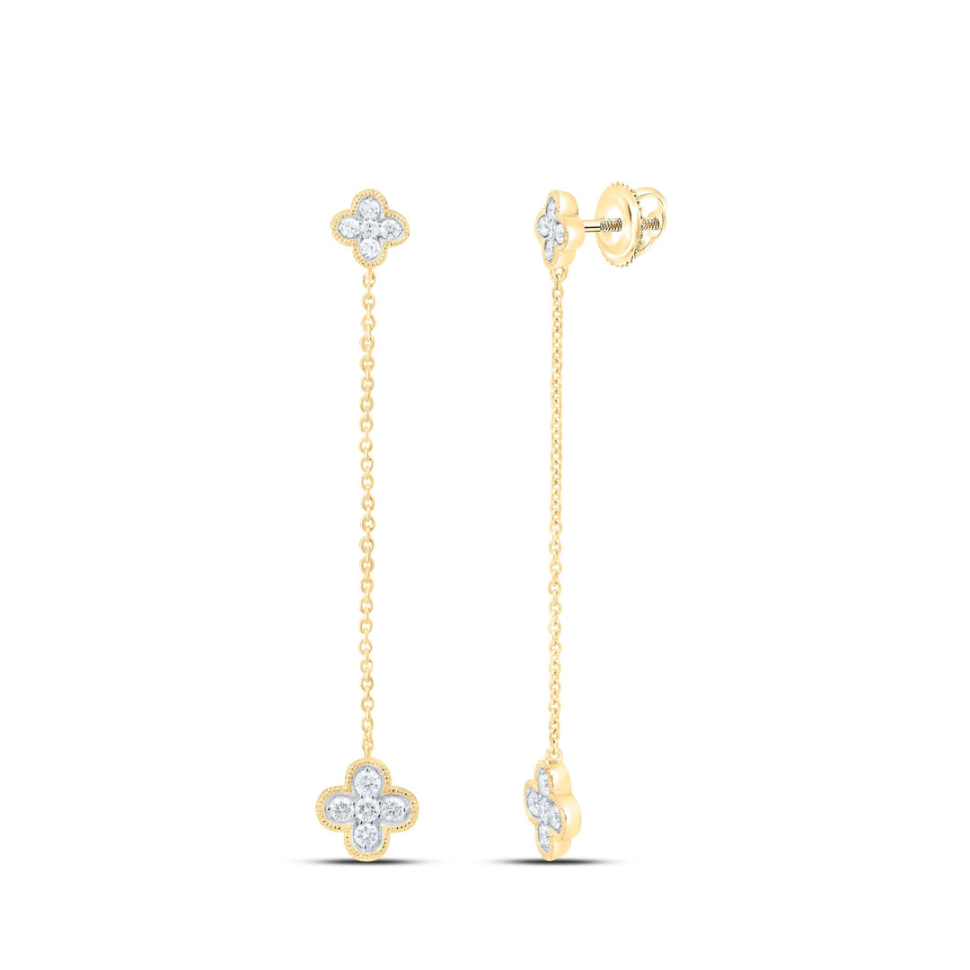 3/8CTW-NAT DIA CN FASHION CLOVER DANGLING EARRING Daisy Joyeria
