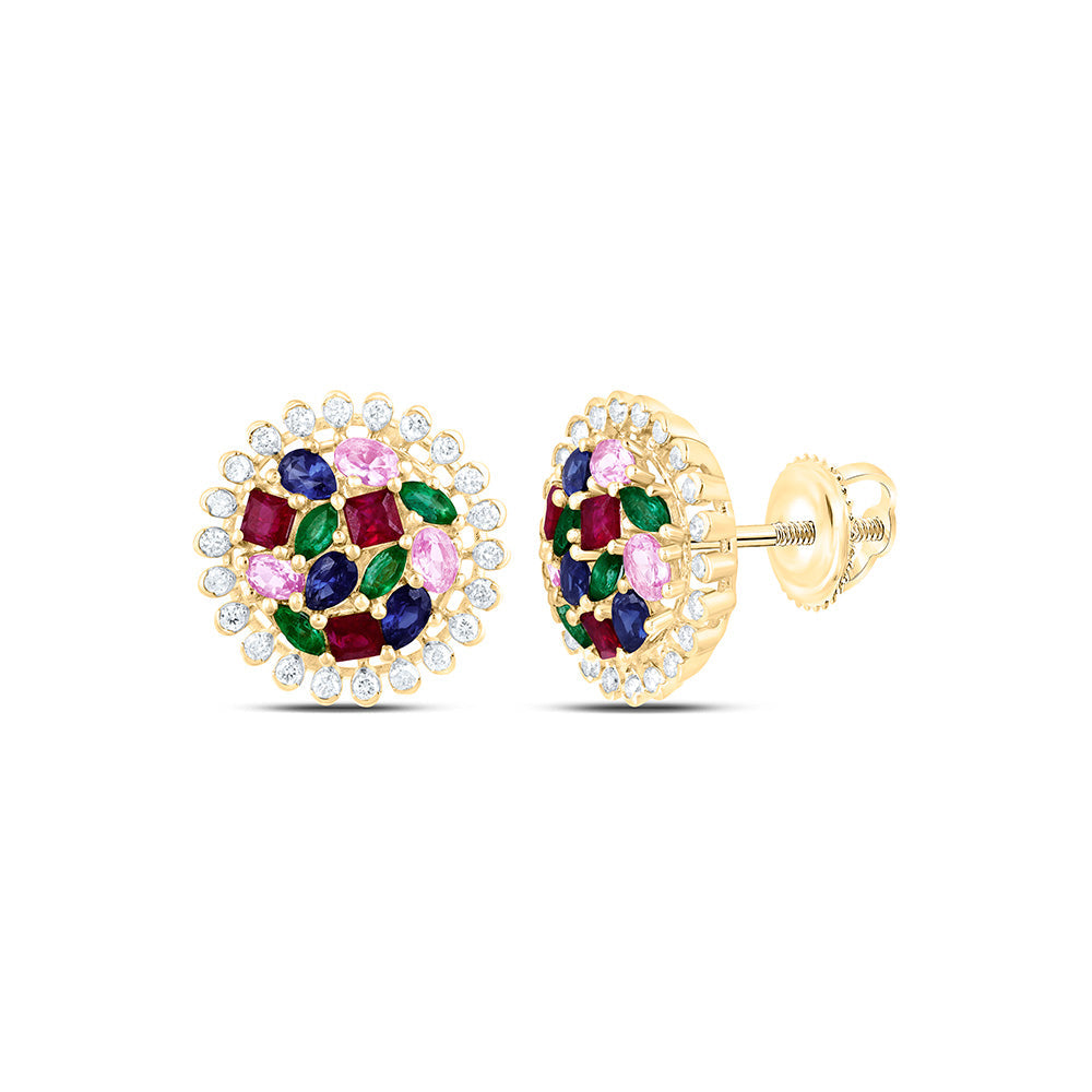 1/3CTW-NAT DIA CN 1 3/4CT-NAT GEM MULTI CLR SAPPHIRE ROUND EARRING Daisy Joyeria