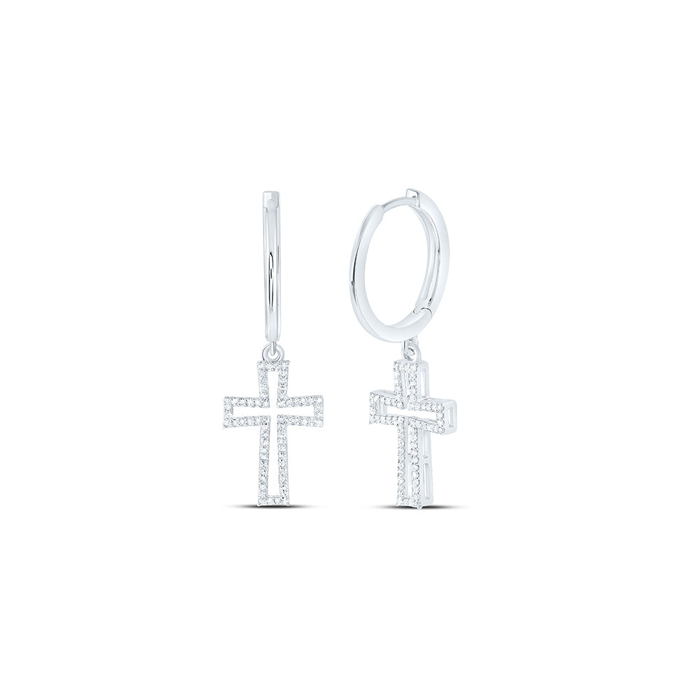 3/8CTW-NAT DIA NK CROSS DANGLING EARRING Daisy Joyeria
