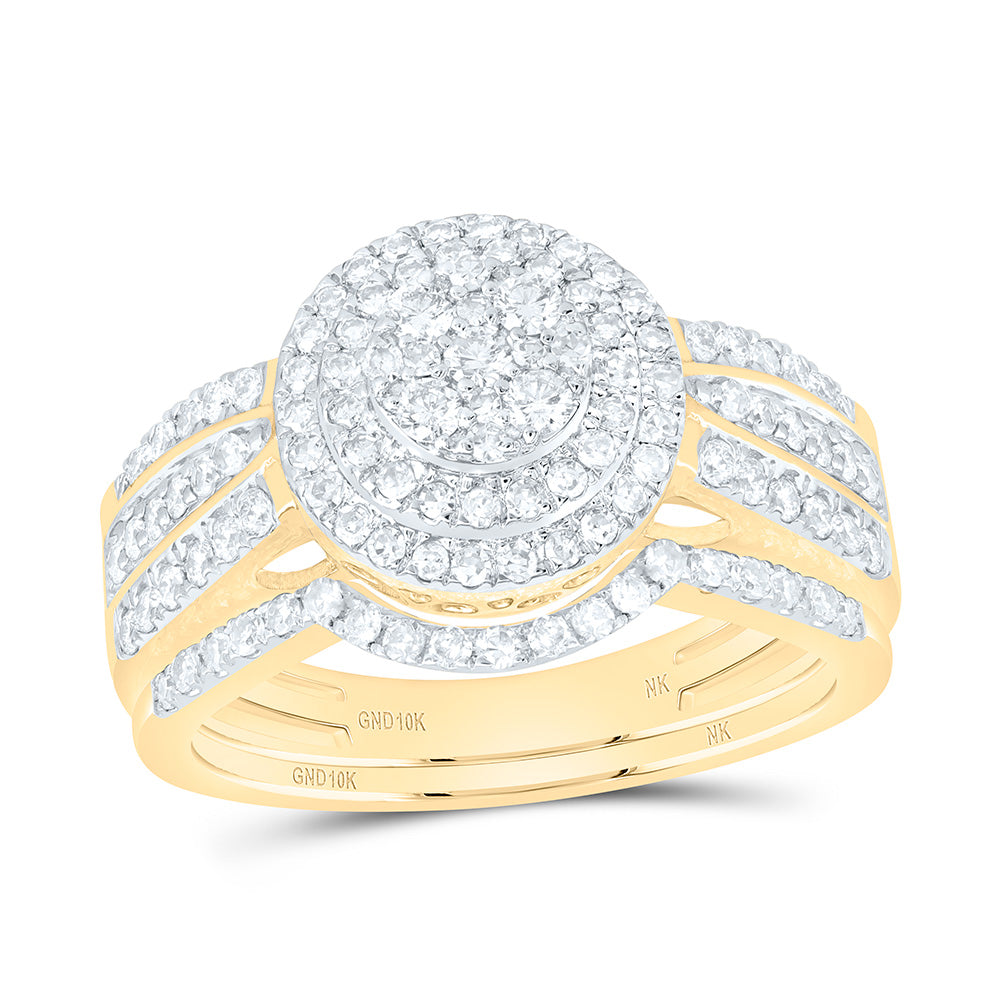 7/8CTW-NAT DIA NK ROUND DOUBLE HALO BRIDAL SET Daisy Joyeria