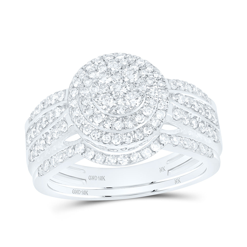 7/8CTW-NAT DIA NK ROUND DOUBLE HALO BRIDAL SET Daisy Joyeria