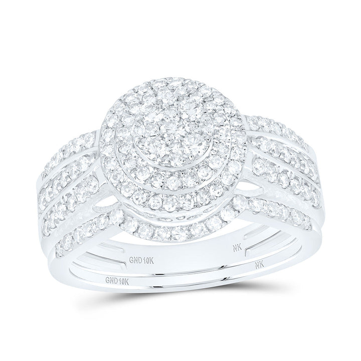 7/8CTW-NAT DIA NK ROUND DOUBLE HALO BRIDAL SET Daisy Joyeria