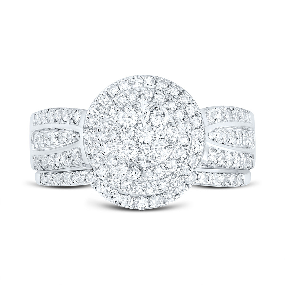 7/8CTW-NAT DIA NK ROUND DOUBLE HALO BRIDAL SET Daisy Joyeria