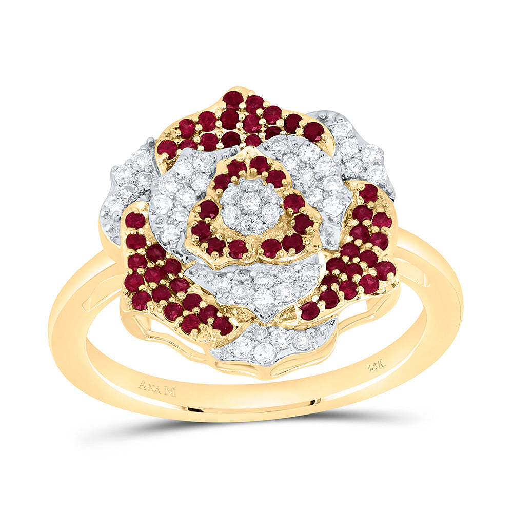 1/4CTW-DIA ANA M 1/3CT-RD-RU NAT GEM FLOWER RING Daisy Joyeria