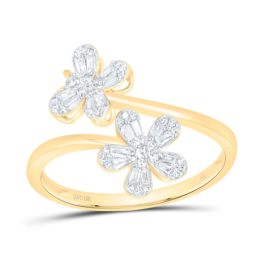 1/5CTW-NAT DIA NK FASHION FLOWER BUTTERFLY RING Daisy Joyeria