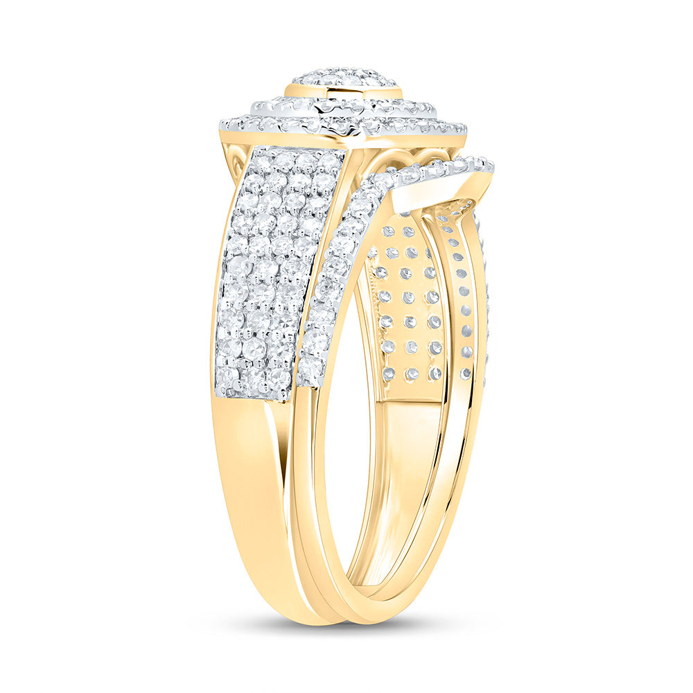 3/4CTW-NAT DIA NK FASHION DOUBLE HALO BRIDAL SET Daisy Joyeria