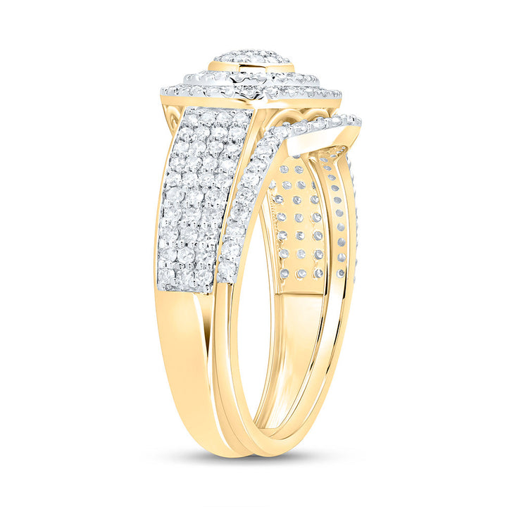 3/4CTW-NAT DIA NK FASHION DOUBLE HALO BRIDAL SET Daisy Joyeria