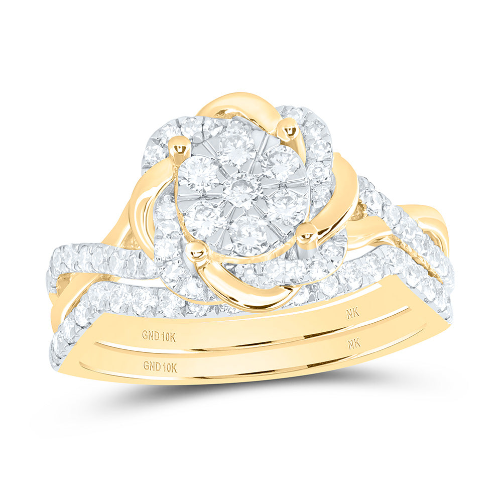 3/4CTW-NAT DIA NK FASHION SING HALO BRIDAL SET Daisy Joyeria
