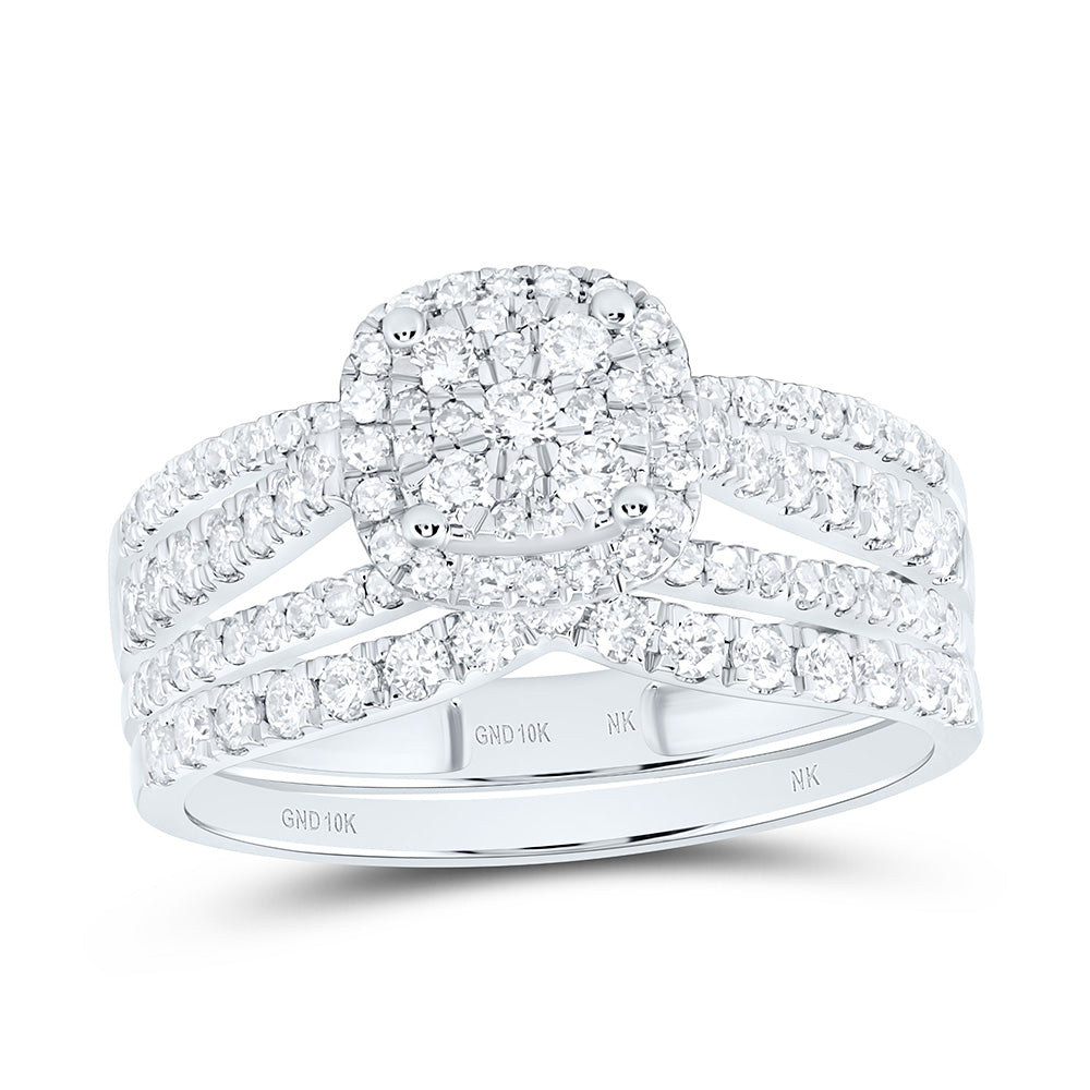 7/8CTW-NAT DIA NK FASHION SINGLE HALO SQUARE BRIDAL SET Daisy Joyeria