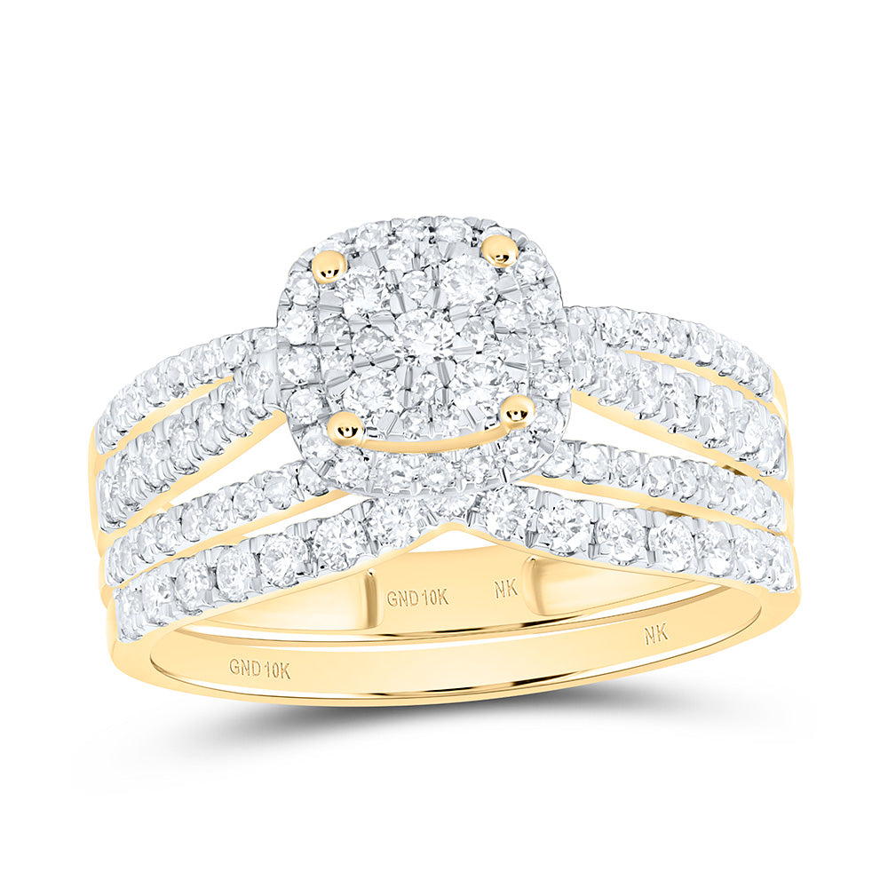 7/8CTW-NAT DIA NK FASHION SINGLE HALO SQUARE BRIDAL SET Daisy Joyeria
