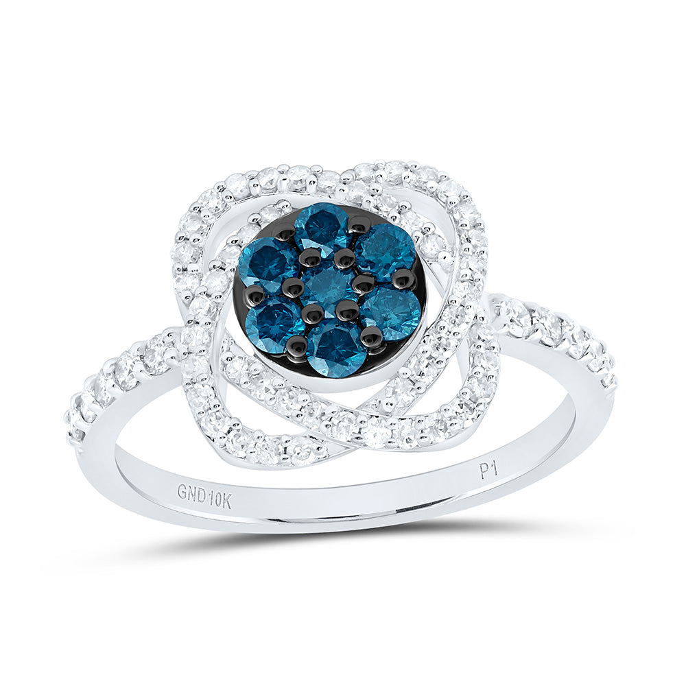 5/8CTW-NAT DIA P1 GIFT BLUE DIAMOND FLOWER RING Daisy Joyeria