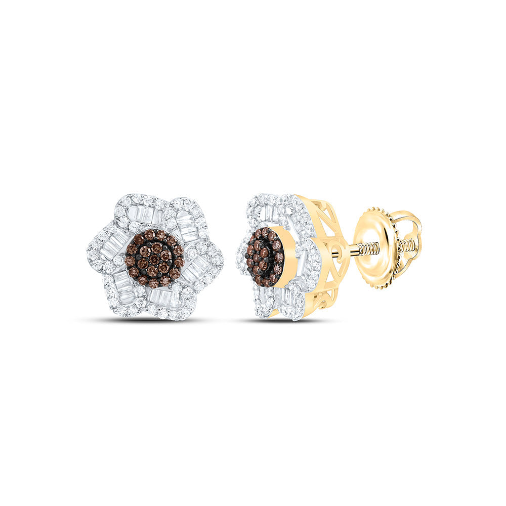 5/8CTW-NAT DIA CN COGNAC NATURAL FLOWER EARRING Daisy Joyeria