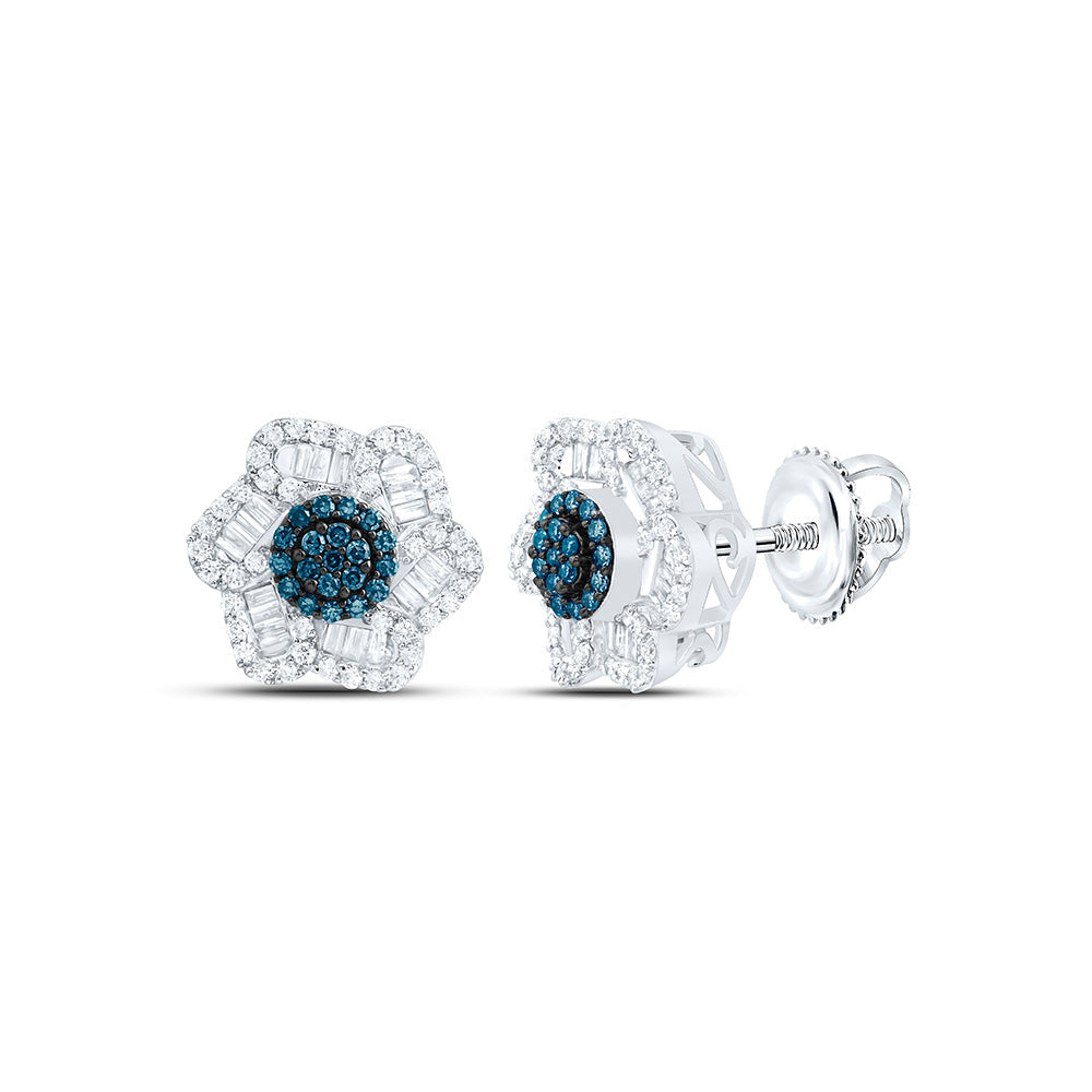 5/8CTW-NAT DIA CN BLUE DIAMOND FLOWER EARRING Daisy Joyeria