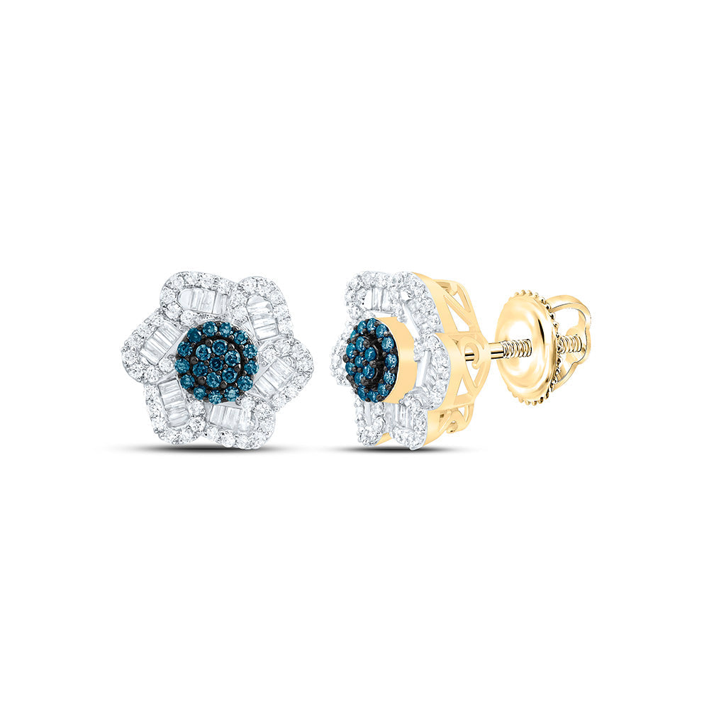 5/8CTW-NAT DIA CN BLUE DIAMOND FLOWER EARRING Daisy Joyeria