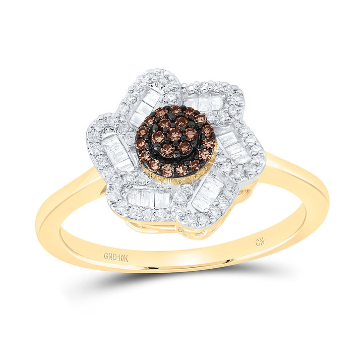 1/3CTW-NAT DIA CN COGNAC NATURAL FLOWER RING Daisy Joyeria