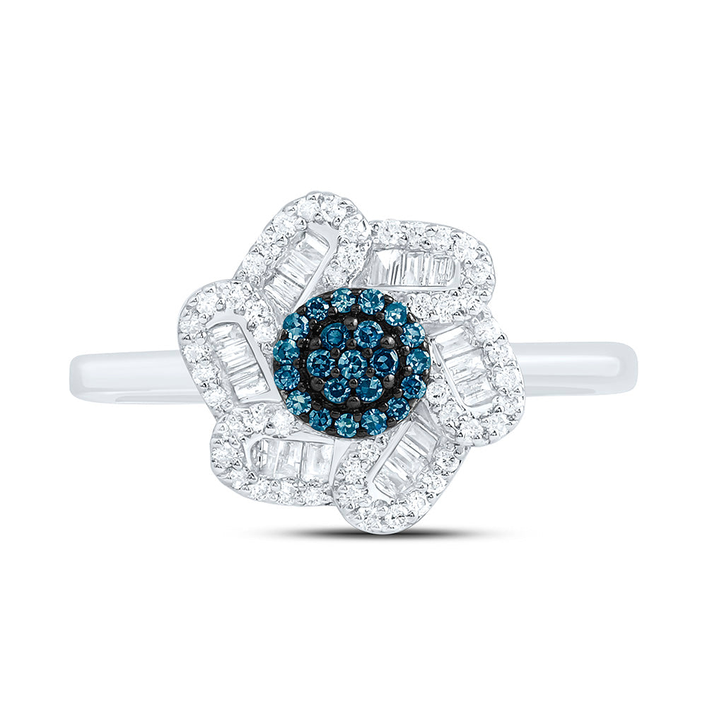 1/3CTW-NAT DIA CN BLUE DIAMOND FLOWER RING Daisy Joyeria