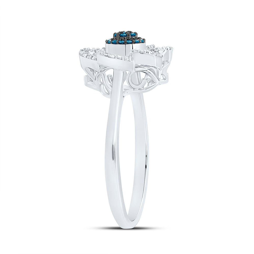 1/3CTW-NAT DIA CN BLUE DIAMOND FLOWER RING Daisy Joyeria