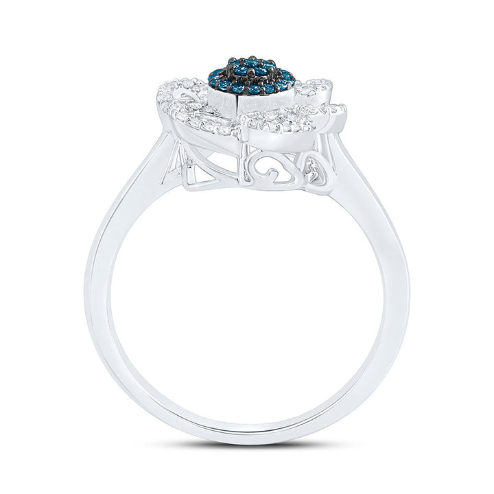 1/3CTW-NAT DIA CN BLUE DIAMOND FLOWER RING Daisy Joyeria
