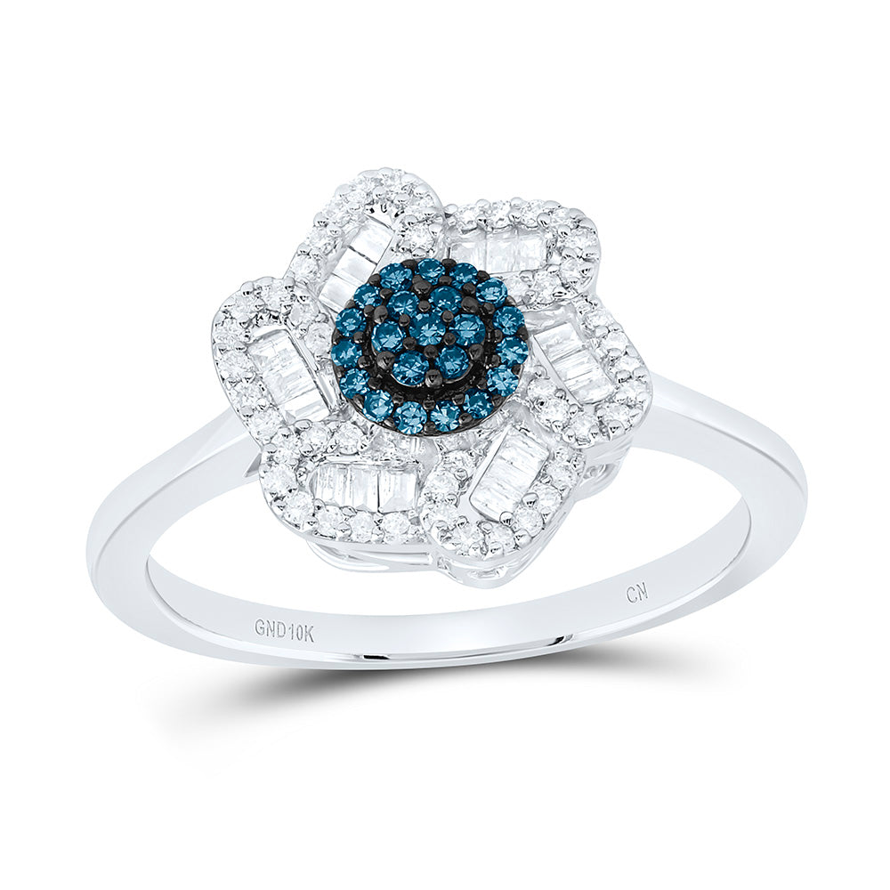 1/3CTW-NAT DIA CN BLUE DIAMOND FLOWER RING Daisy Joyeria