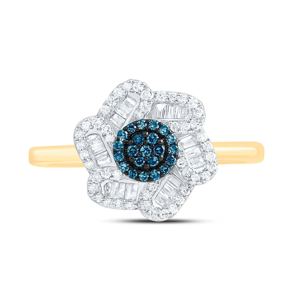 1/3CTW-NAT DIA CN BLUE DIAMOND FLOWER RING Daisy Joyeria