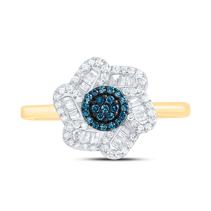 1/3CTW-NAT DIA CN BLUE DIAMOND FLOWER RING Daisy Joyeria