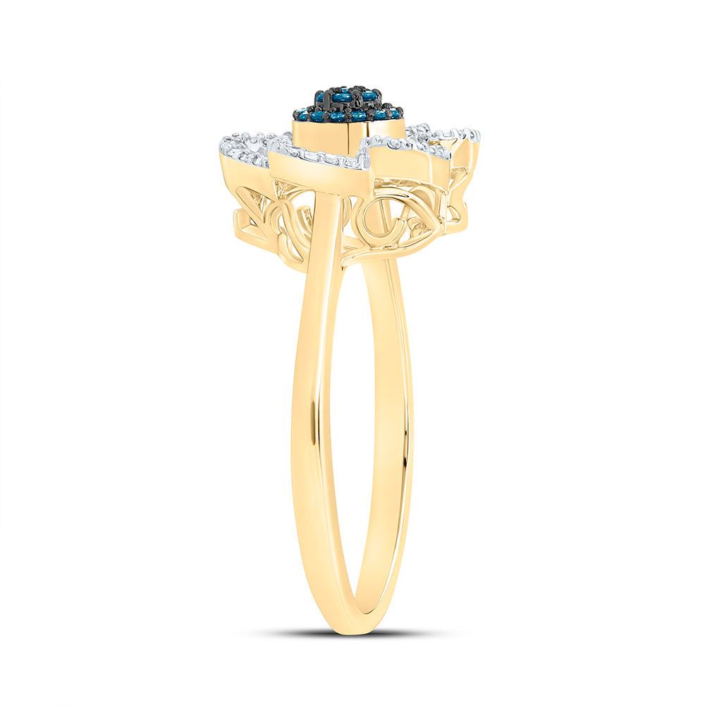 1/3CTW-NAT DIA CN BLUE DIAMOND FLOWER RING Daisy Joyeria