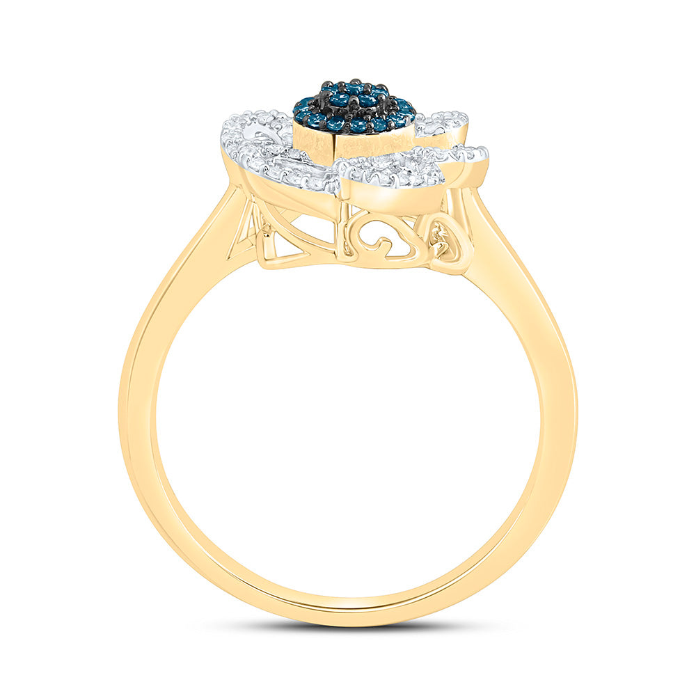 1/3CTW-NAT DIA CN BLUE DIAMOND FLOWER RING Daisy Joyeria