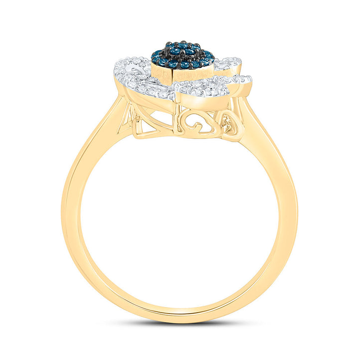 1/3CTW-NAT DIA CN BLUE DIAMOND FLOWER RING Daisy Joyeria