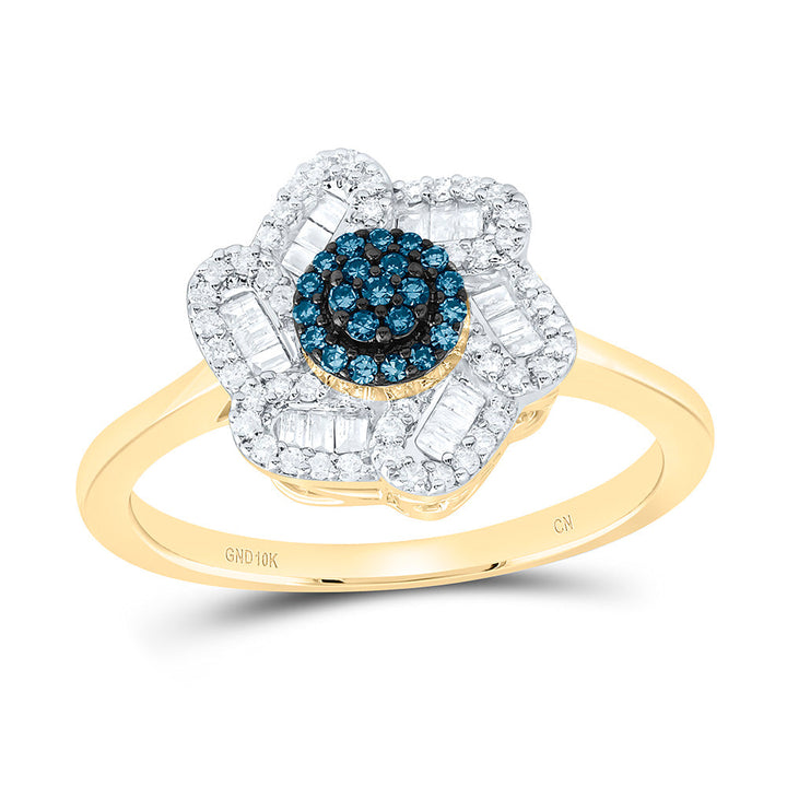 1/3CTW-NAT DIA CN BLUE DIAMOND FLOWER RING Daisy Joyeria