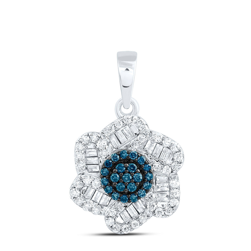 3/8CTW-NAT DIA CN BLUE DIAMOND FLOWER PENDANT Daisy Joyeria