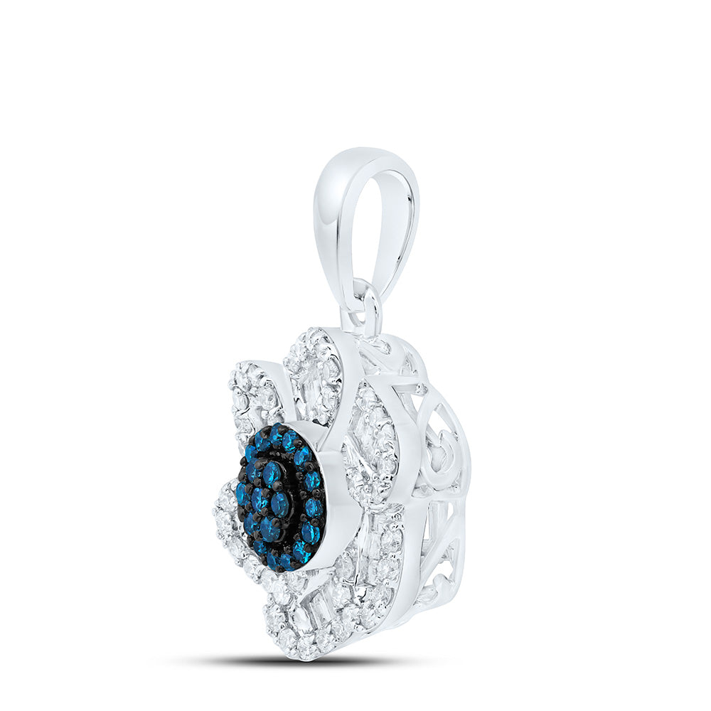 3/8CTW-NAT DIA CN BLUE DIAMOND FLOWER PENDANT Daisy Joyeria